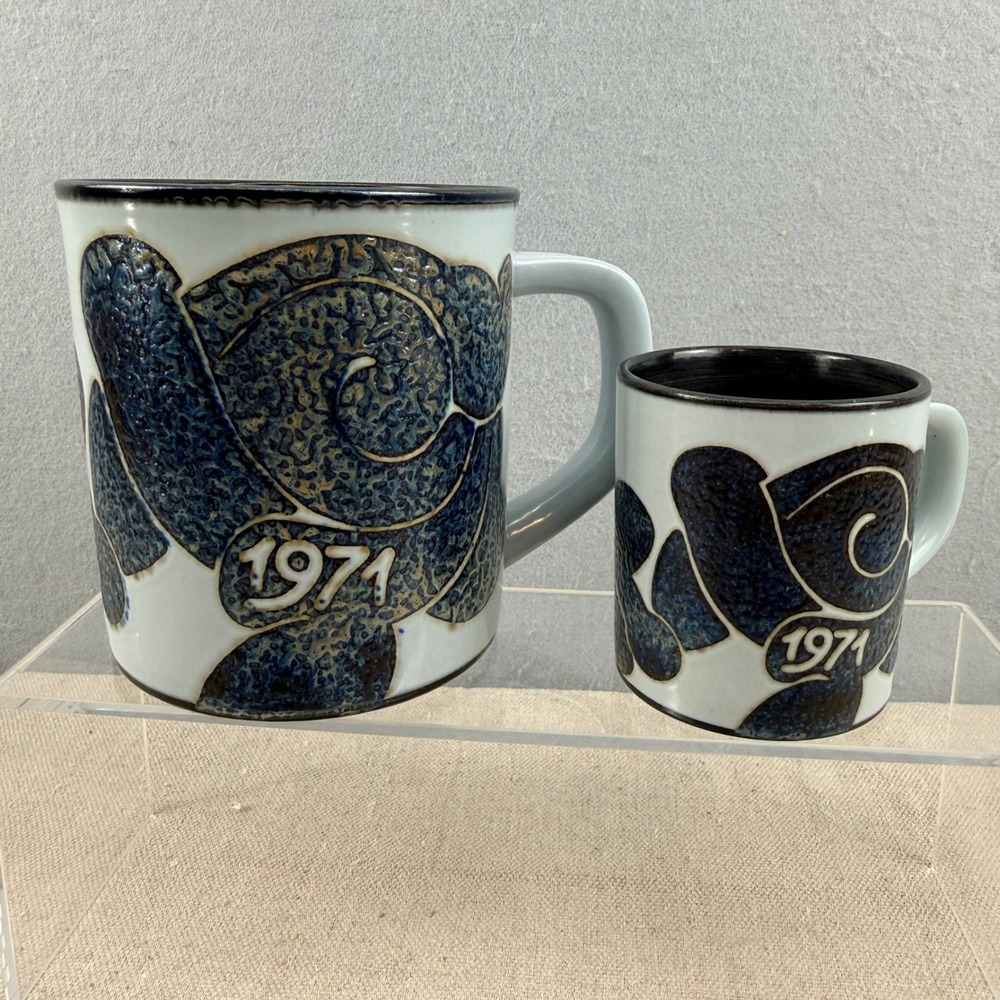 Royal Copenhagen 1971 Fajance Year Mug Set Large & Small‎ 925 Silver